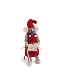 Small Grey Girly Mouse with Knitting